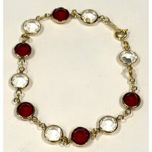 Vintage Swarovski Clear and Red Bezel Crystals Goldtone Tennis Bracelet 8.5"